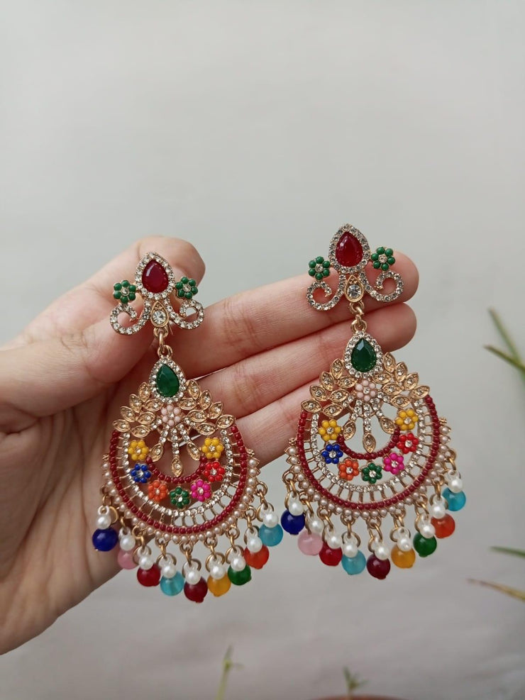 MULTI Moti Pearls Hnging  Earrings