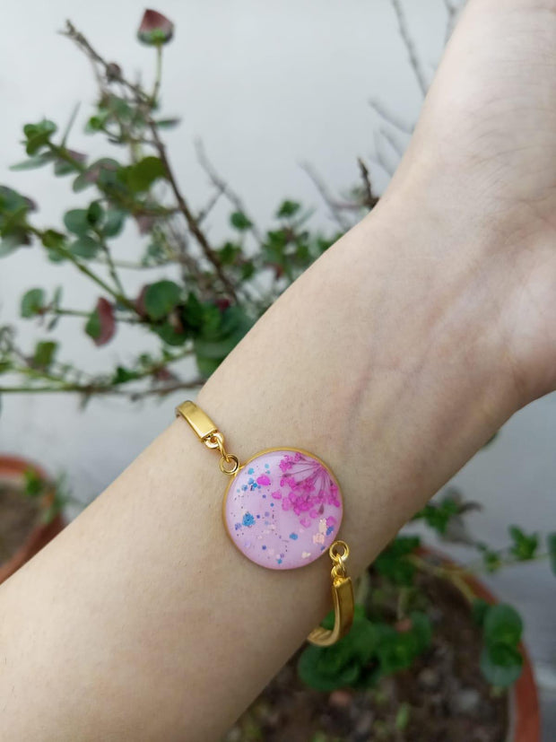 Flat Pressed Resin Preserved Fresh Petal Charms Epoxy Dried Flower Dial  Brecelet Cuff  jewelry