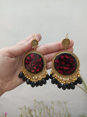 Resin Preserved Rose Petal Black Base   Jhumka Earrings