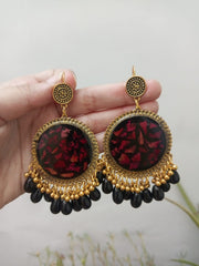 Resin Preserved Rose Petal Black Base   Jhumka Earrings