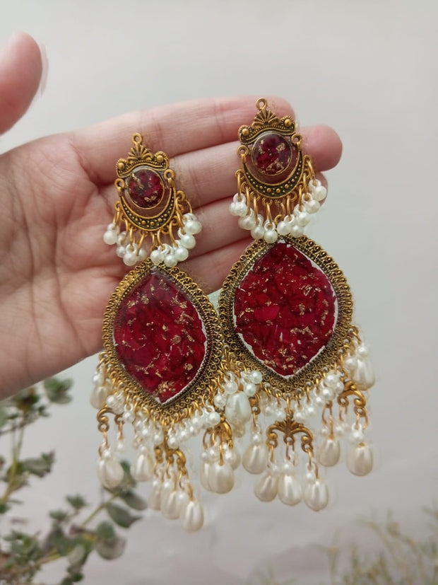 Flat Pressed Resin Preserved Fresh Petal Charms Epoxy Dried Flower Rose Chandni   Jhumka Earrings jewelry