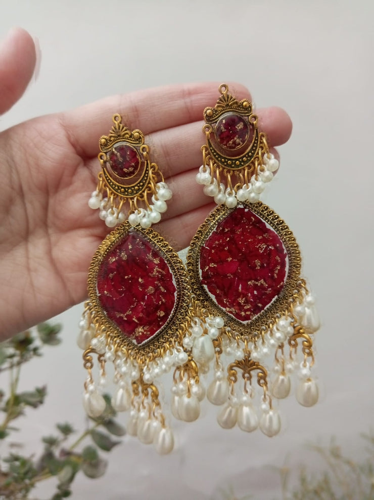Flat Pressed Resin Preserved Fresh Petal Charms Epoxy Dried Flower Rose Chandni   Jhumka Earrings jewelry