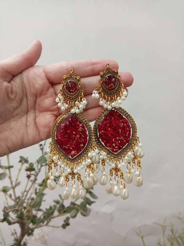 Flat Pressed Resin Preserved Fresh Petal Charms Epoxy Dried Flower Rose Chandni   Jhumka Earrings jewelry