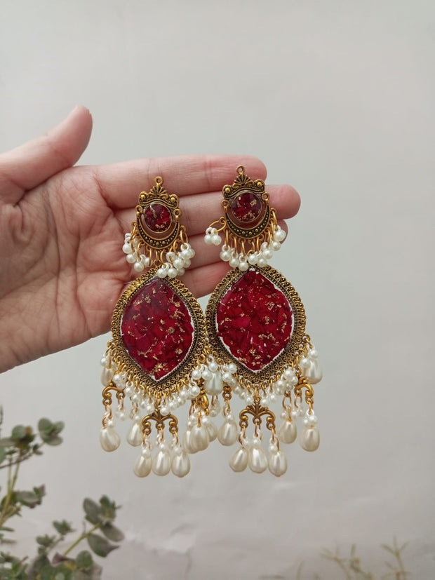 Flat Pressed Resin Preserved Fresh Petal Charms Epoxy Dried Flower Rose Chandni   Jhumka Earrings jewelry