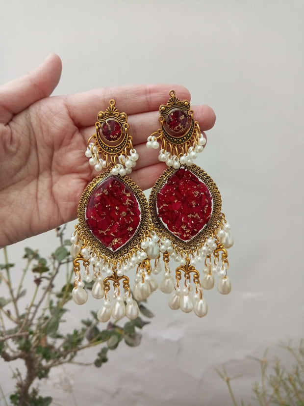 Flat Pressed Resin Preserved Fresh Petal Charms Epoxy Dried Flower Rose Chandni   Jhumka Earrings jewelry