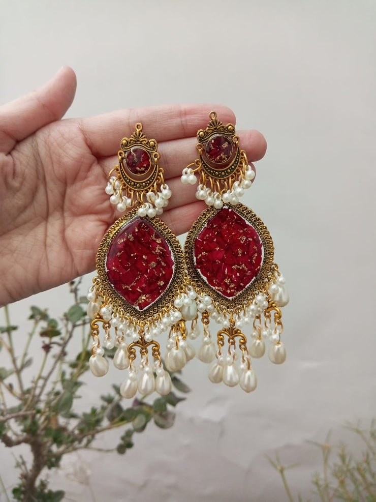 Flat Pressed Resin Preserved Fresh Petal Charms Epoxy Dried Flower Rose Chandni   Jhumka Earrings jewelry