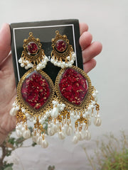 Flat Pressed Resin Preserved Fresh Petal Charms Epoxy Dried Flower Rose Chandni   Jhumka Earrings jewelry