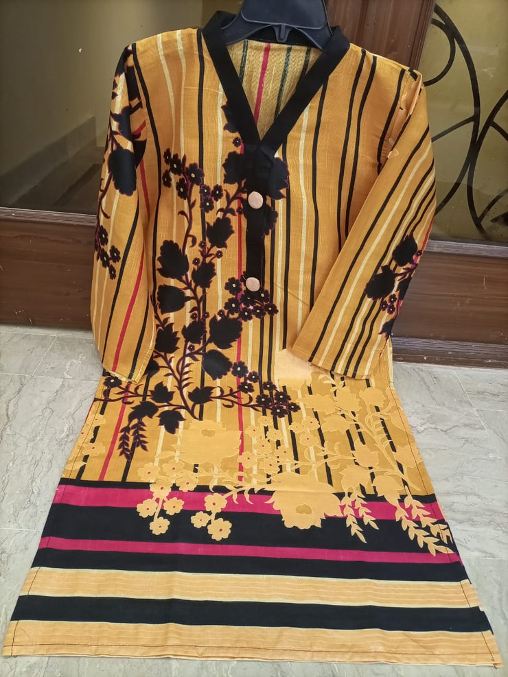 YELLOW PRINTED  KHADDAR SHIRT