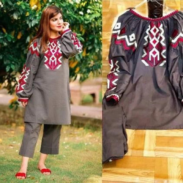Black Embroidery Linen Co ord Set
