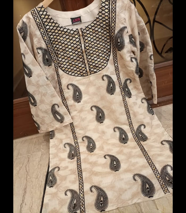 JACQUARD EMBROIDERY WITH MOTI  AND MIRROR HANDWORK COTTON  JACQUARD   SHIRT