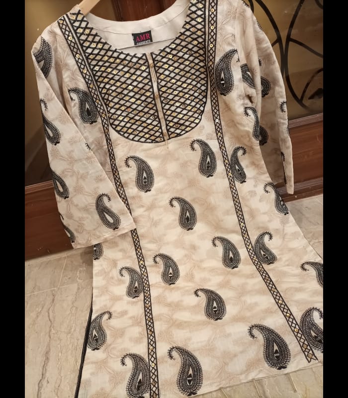 JACQUARD EMBROIDERY WITH MOTI  AND MIRROR HANDWORK COTTON  JACQUARD   SHIRT