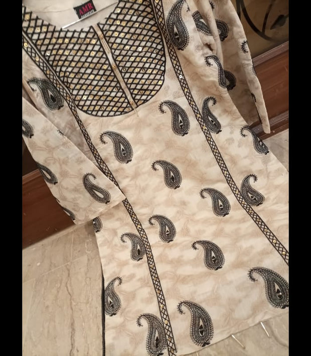 JACQUARD EMBROIDERY WITH MOTI  AND MIRROR HANDWORK COTTON  JACQUARD   SHIRT