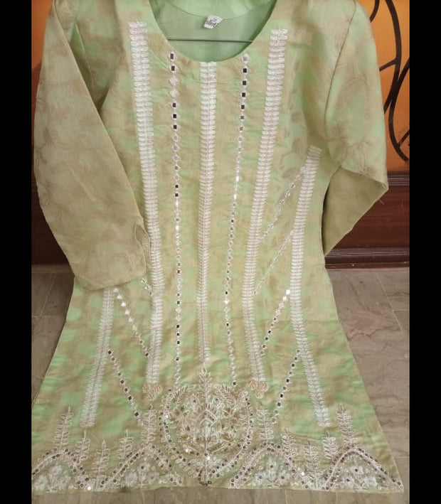 JACQUARD EMBROIDERY WITH MOTI  AND MIRROR HANDWORK COTTON  JACQUARD   SHIRT