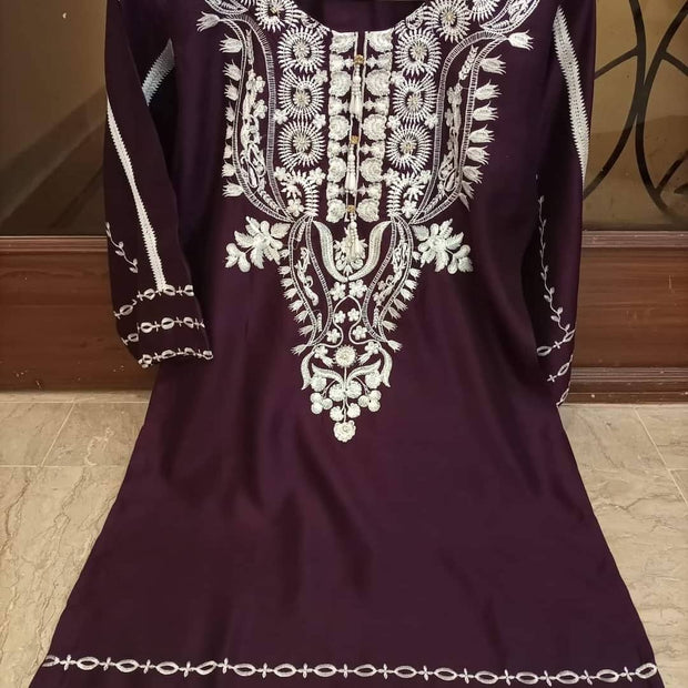 EMBROIDERY  WITH PEARLS WORK   VISCOSE SHIRT