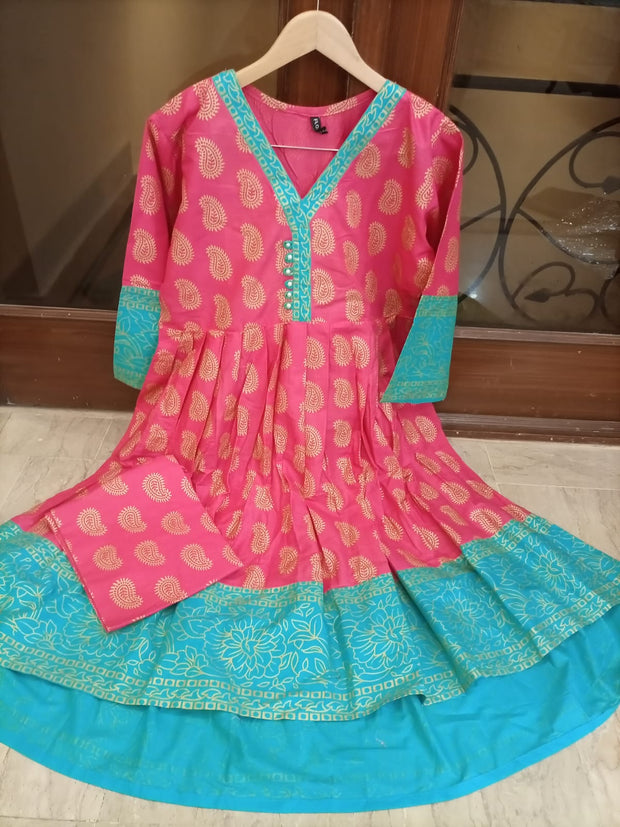 2PC Fully Foil Printed  Tail Frock And Trouser