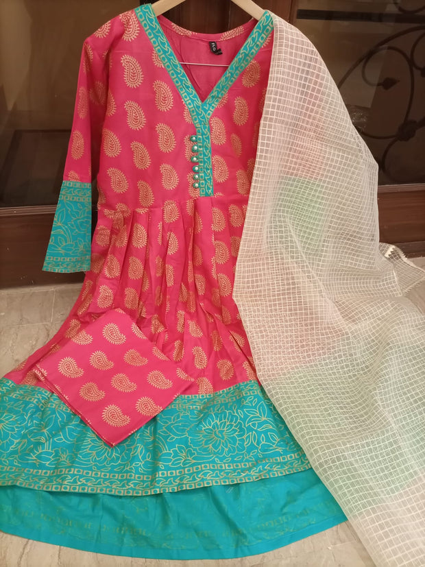 2PC Fully Foil Printed  Tail Frock And Trouser