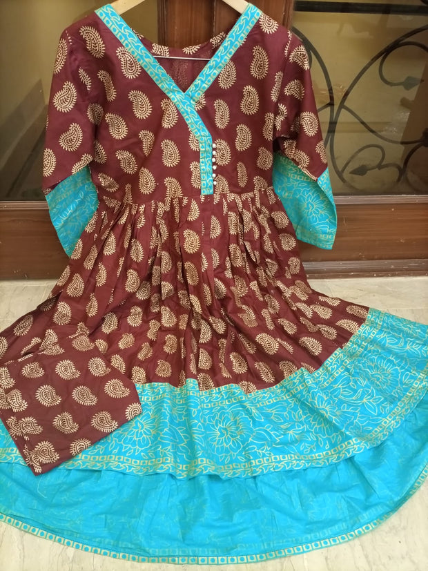 2PC Fully Foil Printed  Tail Frock And Trouser