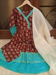 2PC Fully Foil Printed  Tail Frock And Trouser