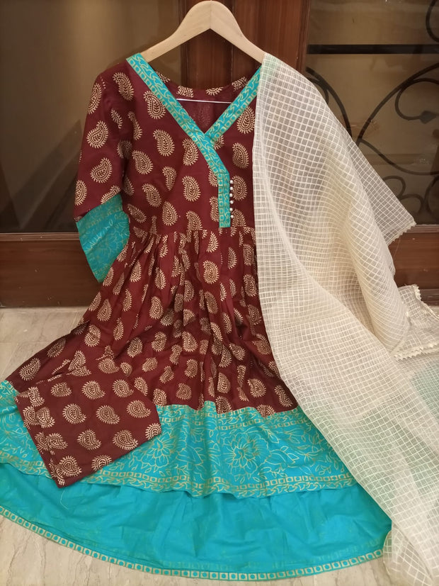 2PC Fully Foil Printed  Tail Frock And Trouser