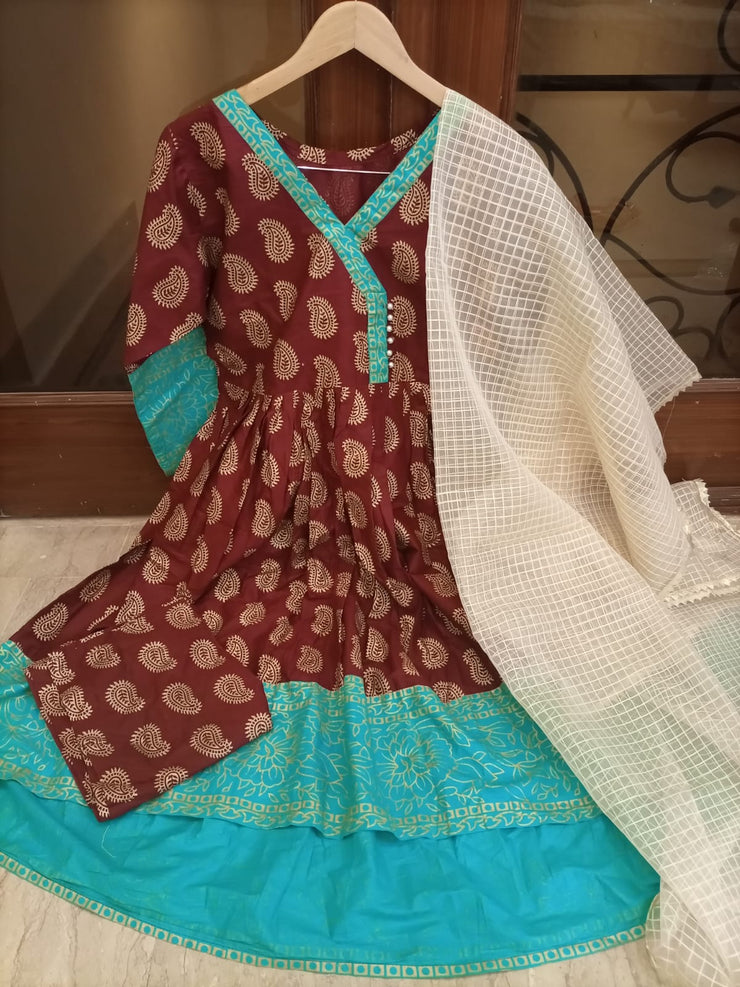 2PC Fully Foil Printed  Tail Frock And Trouser