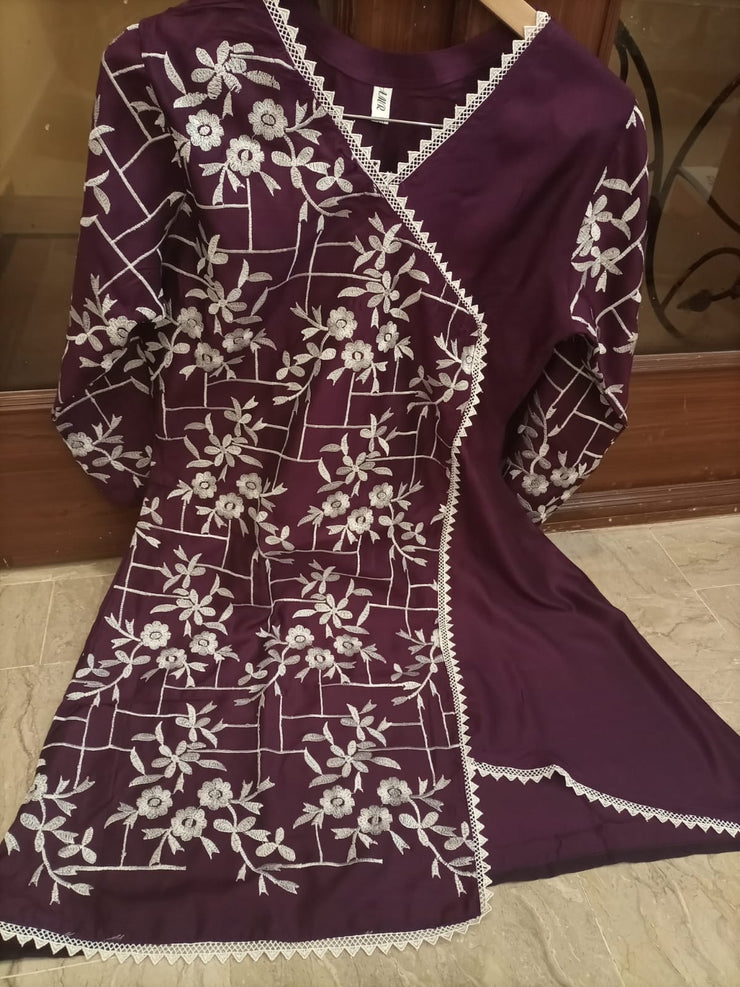 EMBROIDERY  WITH LACE WORK   VISCOSE SHIRT