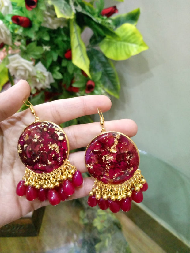 Flower Rose Pearls Hanging  Earrings