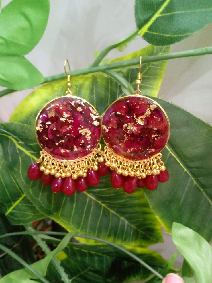 Flat Pressed Resin Preserved Fresh Petal Charms Epoxy Dried Flower Rose Pearls Hanging  Earrings