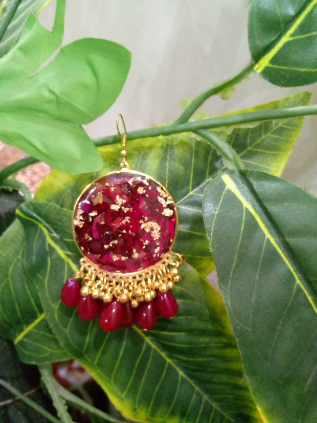 Flower Rose Pearls Hanging  Earrings