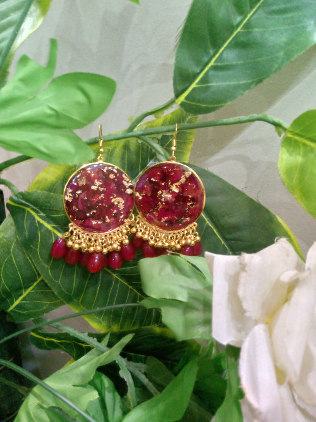 Flower Rose Pearls Hanging  Earrings