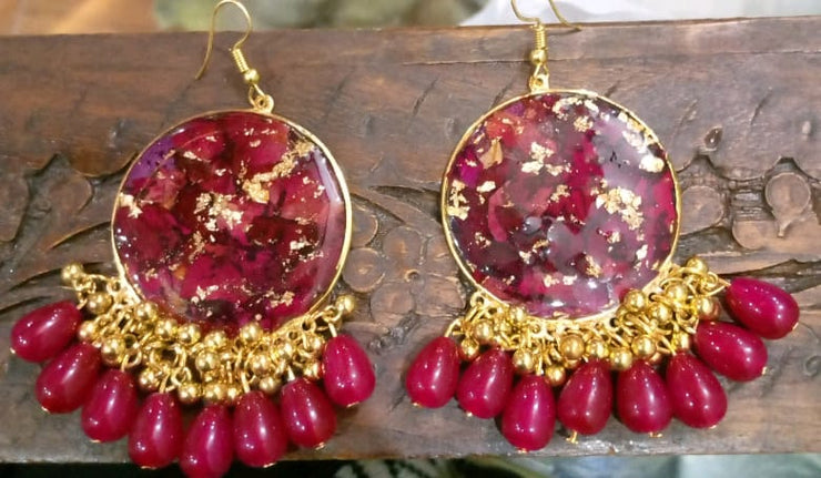 Flat Pressed Resin Preserved Fresh Petal Charms Epoxy Dried Flower Rose Pearls Hanging  Earrings