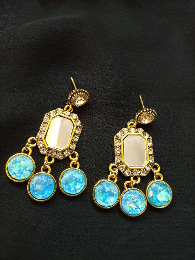 Mirror Ferozi Stone  Earrings
