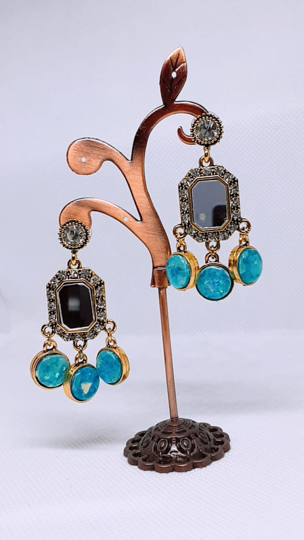 Mirror Ferozi Stone  Earrings