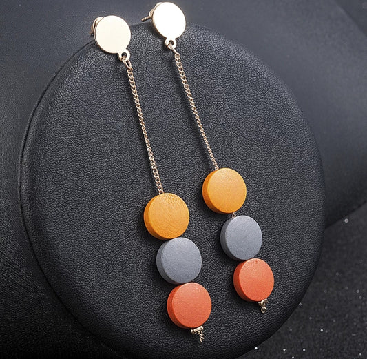 Wooden Three Block  Earrings