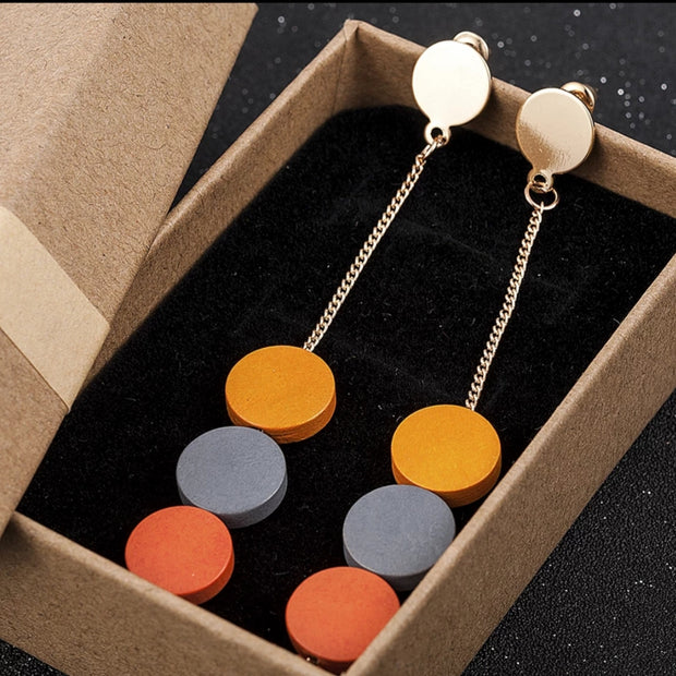 Wooden Three Block  Earrings