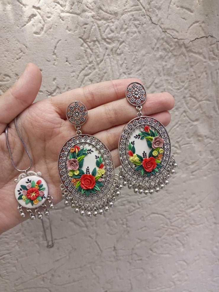 polymer clay jhumka and pendat set