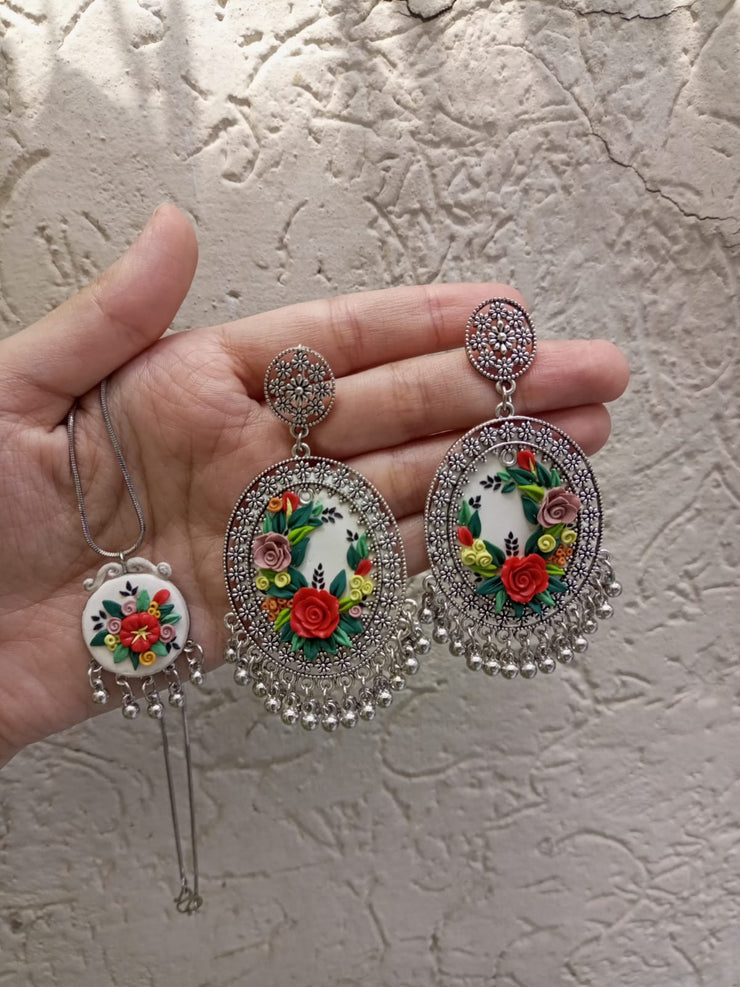 polymer clay jhumka and pendat set
