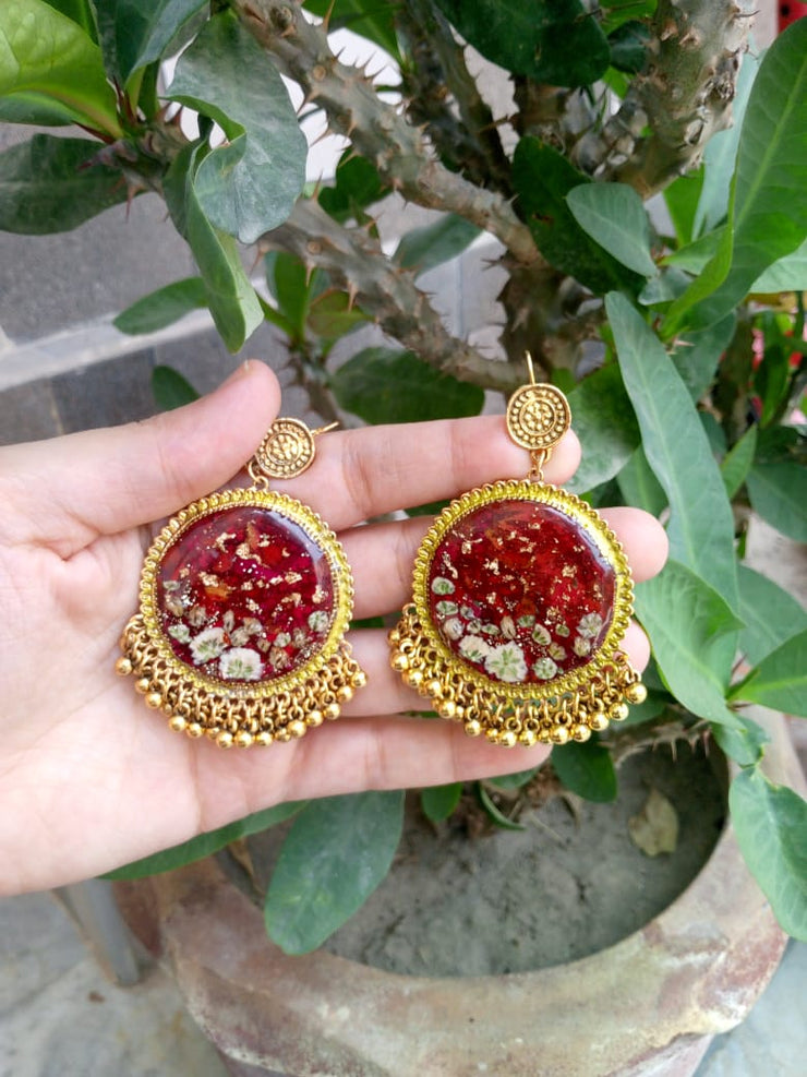 PRSERVE ROSE FLOWER IN JHUMKA AND PENDANT