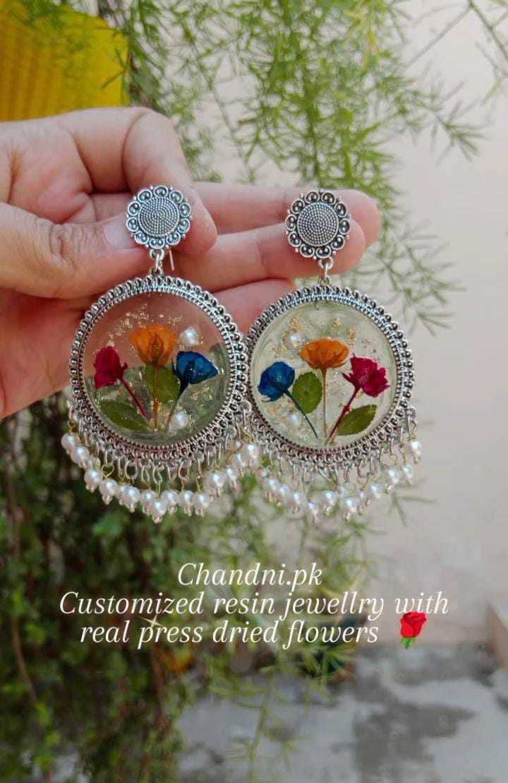 preserve rose bud in jhumka  ( customise earrings design )