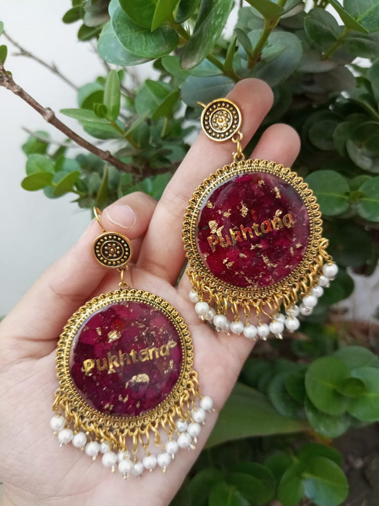 PRSERVE ROSE CRUSH FLOWER IN JHUMKA with name " pukhtana"