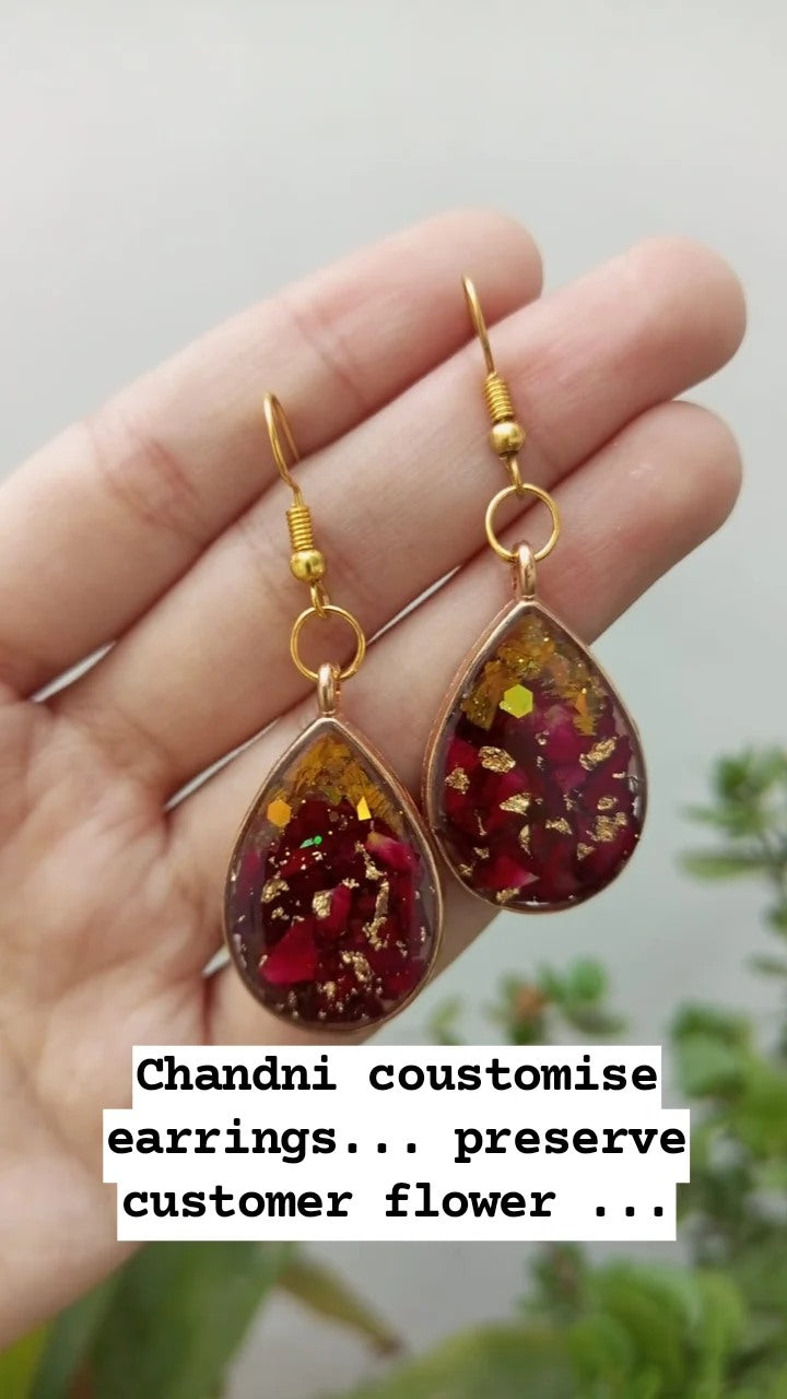 preserve rose crush and sunflower in earrings
