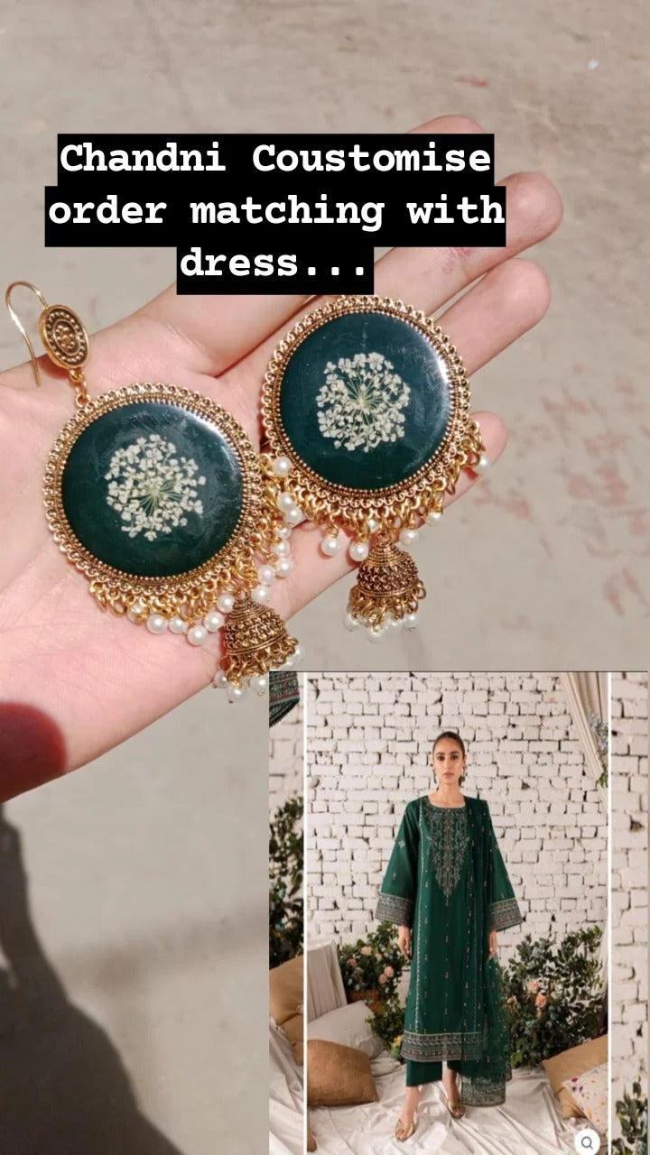 resin green base jhumka ( matchin with dress)