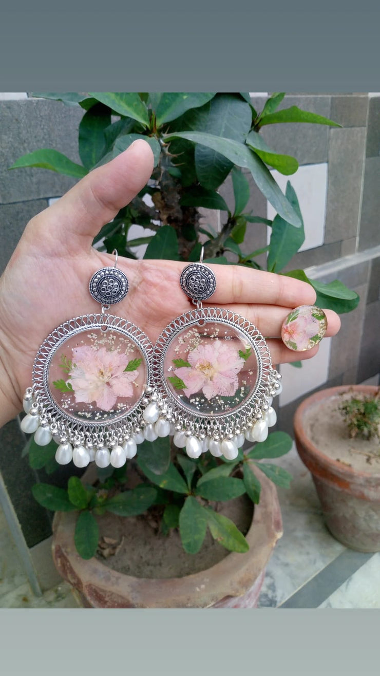 preserve flower in jhumka and ring ( custom desine )