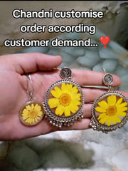preserve yellow daisy  flower in jhumka  and pendant