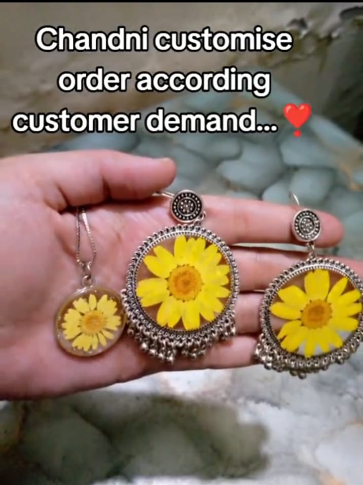 preserve yellow daisy  flower in jhumka  and pendant