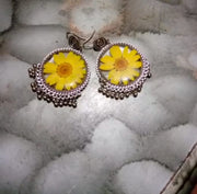 preserve yellow daisy  flower in jhumka  and pendant
