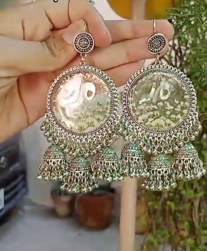 CUSTOM tri jhumki  JHUMKA WITH urdu haroof  " ہ,ر "