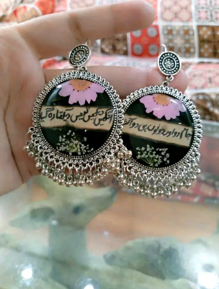 preserve flower in jhumka with poetry ( custom design)
