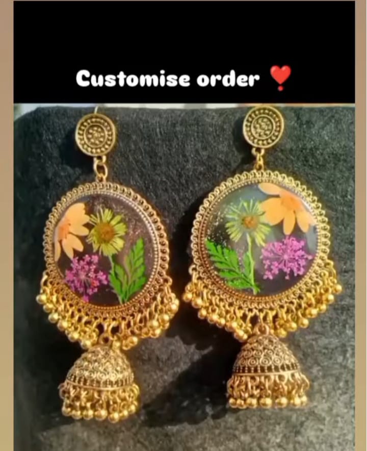 preserve flower in jhumka ,rings,necklace and bindiya set ( custom design)