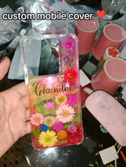 preserve flower in mobile cover with name "CHANDNI"