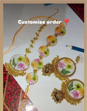 preserve flower in jhumka ,rings,necklace and bindiya set ( custom design)